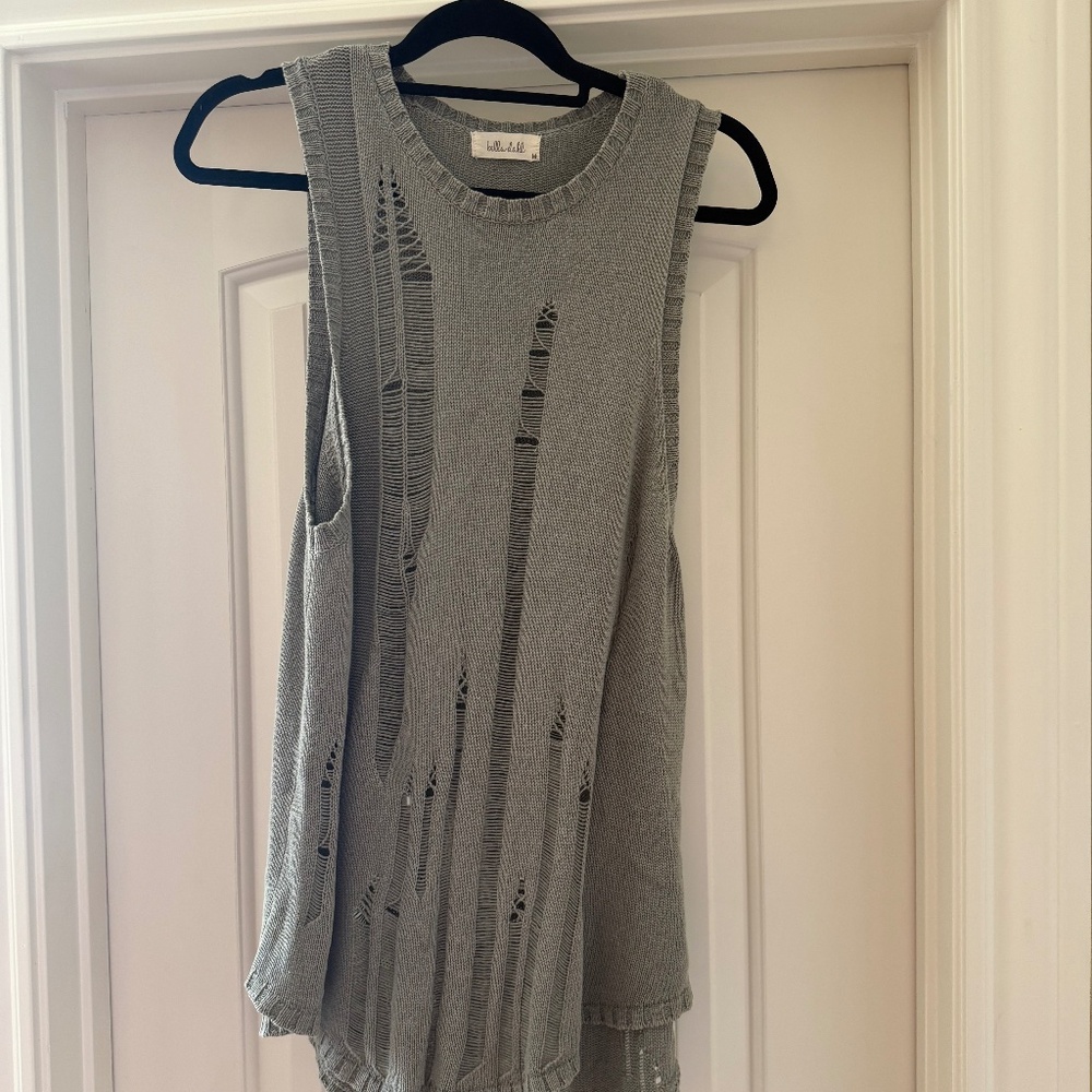 Bella Dahl open knit distressed tunic tank sweater